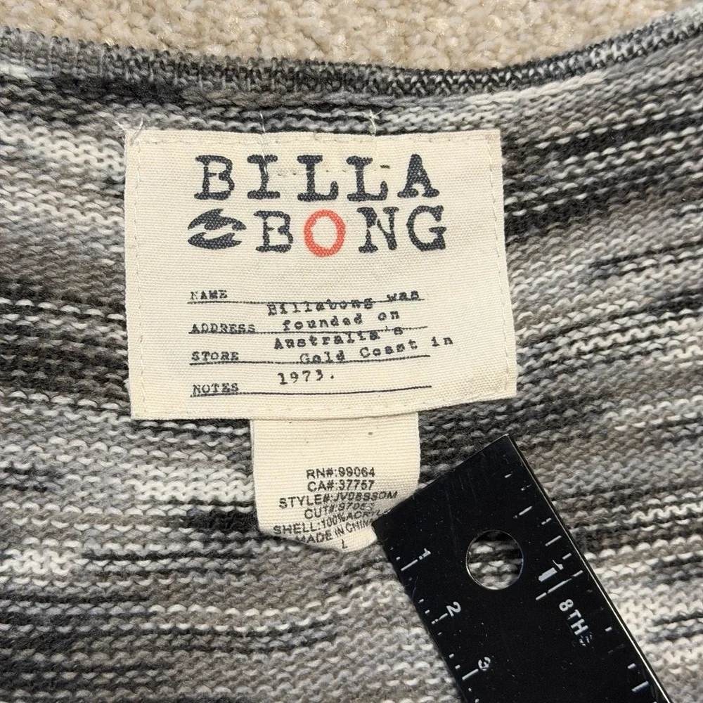 Billabong Sweater Sz L Striped Fringe Bohemian Relaxed V-Neck‎ Long Sleeve Top